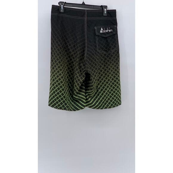CLOTHIN Men's lack-Green Square Print Pull-On Swim Board Shorts SZ 30 - Picture 2 of 12